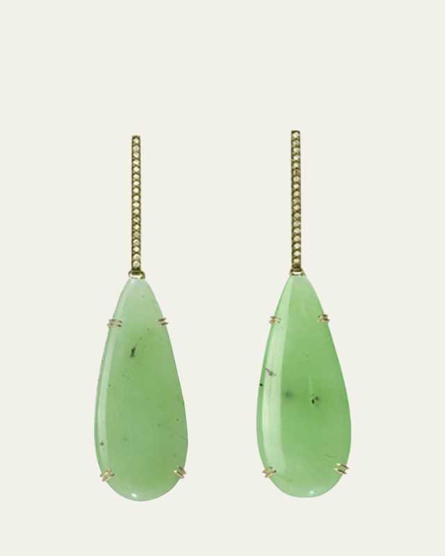 18K Gold Nephrite Drop Earrings with Elongated Diamond Stems
